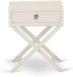 East West Furniture NL19Q-1HA05 2 Piece Modern Bedroom Set - Button Tufted Bed Frame - Linen white Velvet Fabric Upholstered Headboard and a Linen white Finish Nightstand