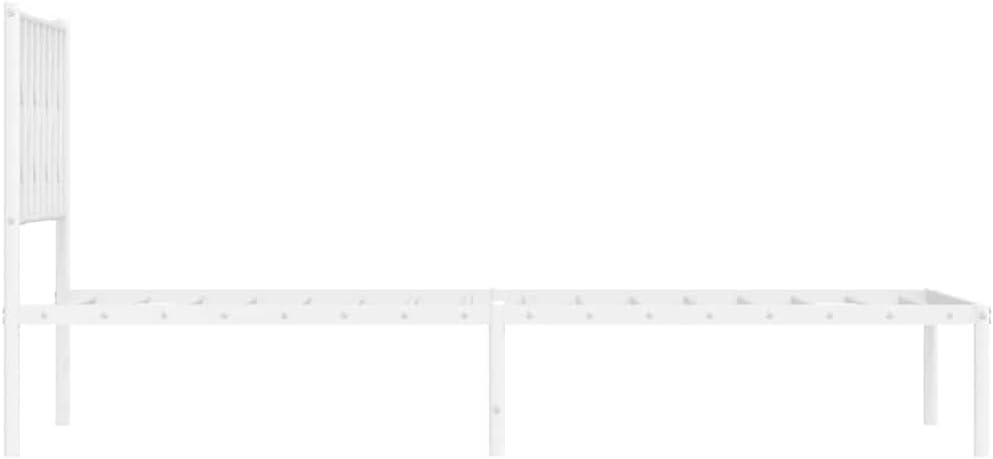 White Steel Single Bed Frame with Headboard Twin Size Metal Bed Frame Rectangular for Bedroom Sturdy Construction Sleek Finish Easy Assembly