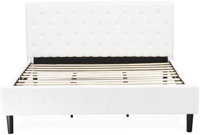 East West Furniture NL19K-1HA14 2 Piece King Size Bedroom Set - Button Tufted Bed Frame - Linen white Velvet Fabric Upholstered Headboard and an Urban Gray Finish Nightstand