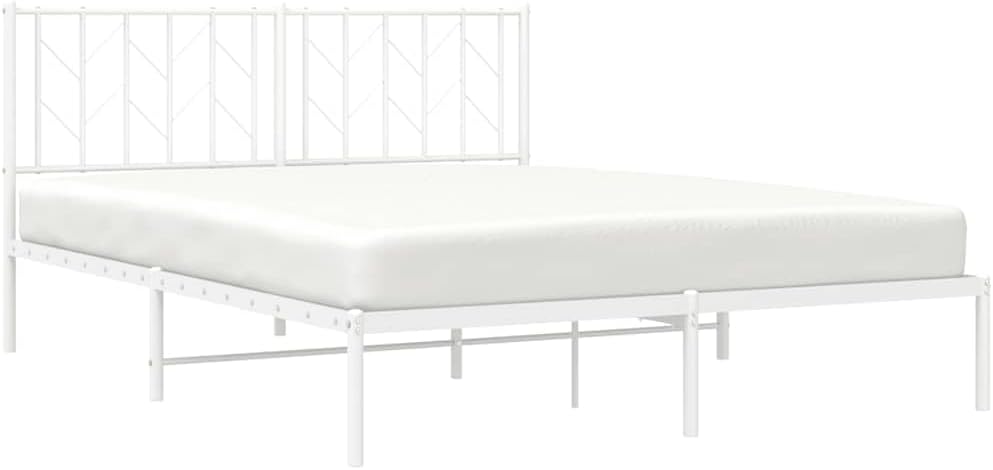 Sturdy Steel King Size Bed Frame with Headboard, 59 x 79 Inches in White Powder-Coated Finish, Traditional Design for Bedroom and Guest Room Furniture