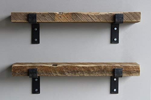 Urban Legacy Accent Shelves | Reclaimed Barn Plank | Set of 2 with Full Brackets (Natural 24'x 4.5'x 2')
