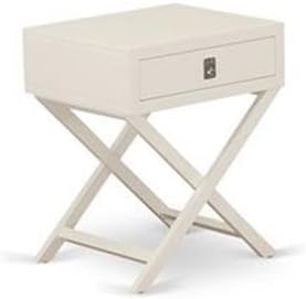 East West Furniture NL19Q-1HA05 2 Piece Modern Bedroom Set - Button Tufted Bed Frame - Linen white Velvet Fabric Upholstered Headboard and a Linen white Finish Nightstand