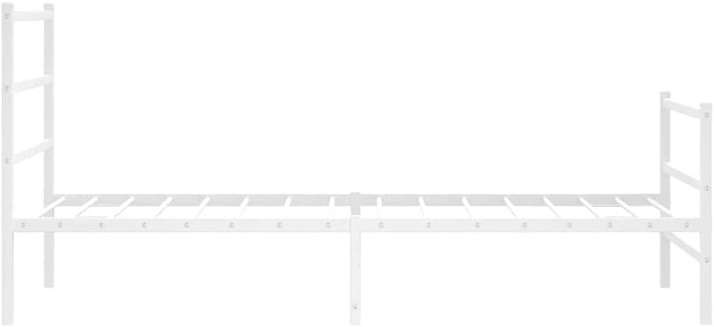 White Steel Twin Bed Frame with Headboard and Footboard, Modern Rectangular Design for Adults and Guests, Sturdy Powder-Coated Metal Construction, Ample Underbed Storage