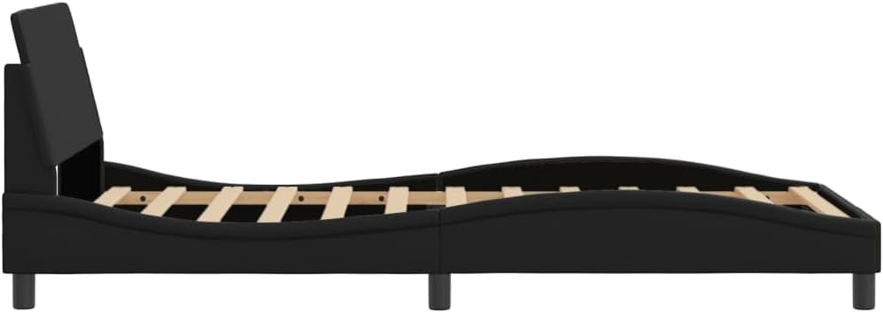 Modern Twin Bed Frame with Headboard in Black Faux Leather, Engineered Wood and Metal Construction, Featuring Hidden Storage Compartment for Organization and Durable Sleek
