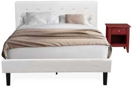 HomeStock Rustic Recluse 2 Piece Bedroom Set - Size Button Tufted Bed - Velvet Upholstered Headboard and A Nightstand Queen/Burgundy/White