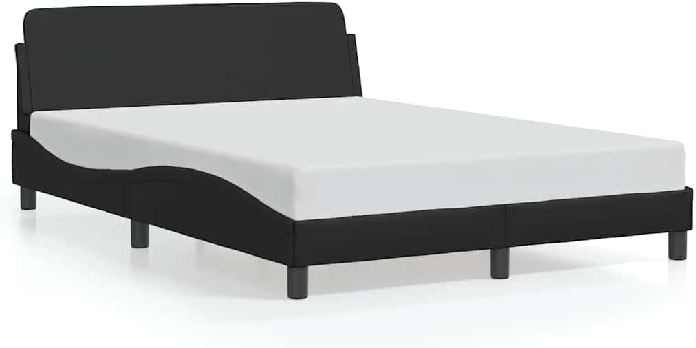 Modern Double Bed Frame with Upholstered Headboard and Underbed Storage, Black Faux Leather, 4-Piece Set for Bedroom Furniture and Home Decor