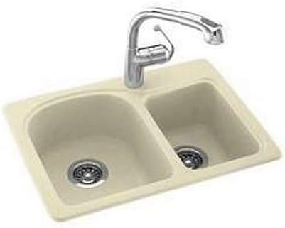 Swanstone KS02518DB.018 Solid Surface 1-Hole Dual Mount Double-Bowl Kitchen Sink, 25-in L X 18-in H X 7.5-in H, Bisque