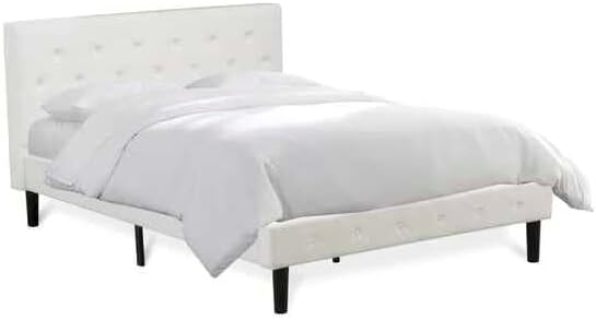 HomeStock African Artistry 2 Piece Bedroom Set - Button Tufted Platform Bed Frame - Velvet Fabric Upholstered Headboard and A Nightstand Queen/Linen White/White