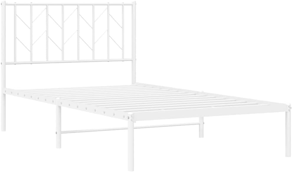 White Steel Single Bed Frame with Headboard Twin Size Metal Bed Frame Rectangular for Bedroom Sturdy Construction Sleek Finish Easy Assembly