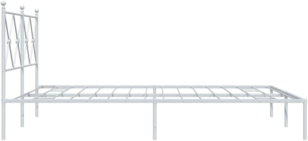 Metal Bed Frame with Headboard Queen Size White Steel Platform Bedframe No Mattress Needed Underbed Storage Space Sturdy Bed Base for Bedroom Furniture