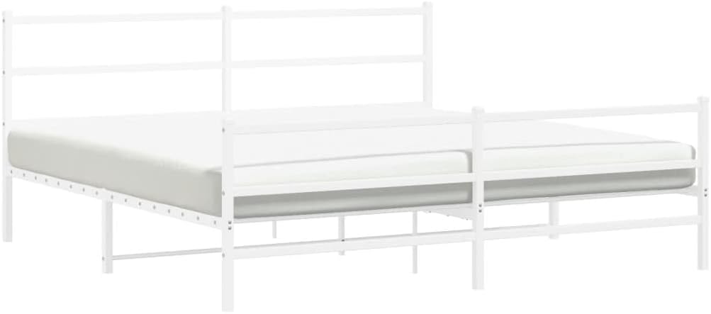 Modern White Steel Full Bed Frame with Under-Bed Storage, Durable Metal Platform Bed Base for Mattress Support, 4-Piece Rectangular Frame Set for Bedroom or Guest Room, Easy