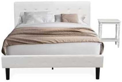 HomeStock Earthy Elegance 2 Piece Bedroom Set - Button Tufted Bed Frame - Velvet Fabric Upholstered Headboard and A Nightstand Queen/Urban Gray/White