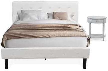 HomeStock Gothic Grandeur 2 Piece Bedroom Set - Button Tufted Bed Frame - Velvet Fabric Upholstered Headboard and A Nightstand Queen/Urban Gray/White