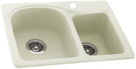Swanstone KS02518DB.018 Solid Surface 1-Hole Dual Mount Double-Bowl Kitchen Sink, 25-in L X 18-in H X 7.5-in H, Bisque