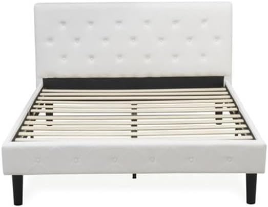 East West Furniture NL19Q-1HA05 2 Piece Modern Bedroom Set - Button Tufted Bed Frame - Linen white Velvet Fabric Upholstered Headboard and a Linen white Finish Nightstand