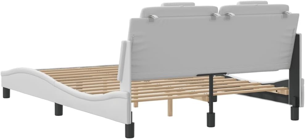 Viana Faux Leather Bed Frame with Headboard, White, Full Size 53.9'x74.8', Durable Upholstered Platform Bedframe for Bedroom Furniture Set