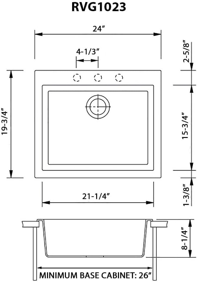 Ruvati 23 x 20 inch epiGranite Drop-in Topmount Granite Composite Quartz Single Bowl Wet Bar Prep Sink - Midnight Black - RVG1023BK