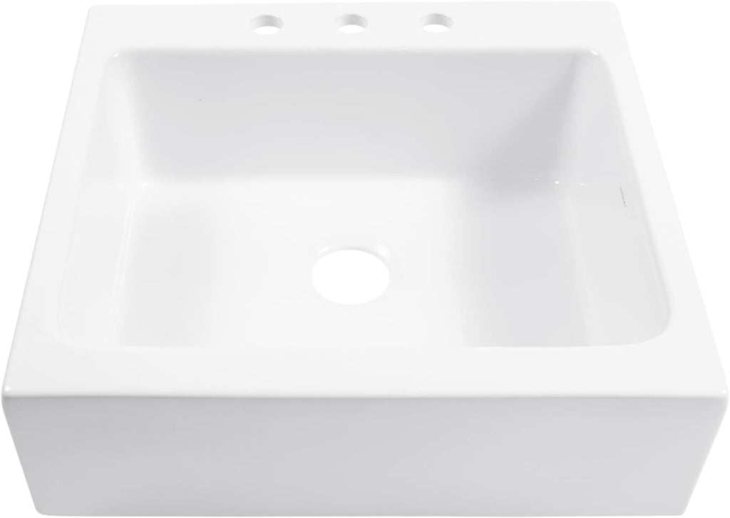 Sinkology Parker White Farmhouse Sink 26 Inch - SureFire Fireclay Apron Front Single Bowl Drop-In Kitchen Sink - Quick-Fit DIY Install for 29 Inch Cabinet in About 1 Hour - Sinkology Everyday Warranty