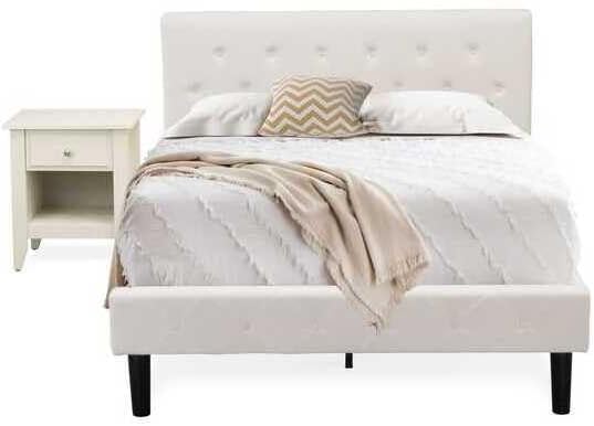 HomeStock Rustic Recluse 2 Piece Bedroom Set - Size Button Tufted Bed - Velvet Upholstered Headboard and A Nightstand Full/Butter Cream/White