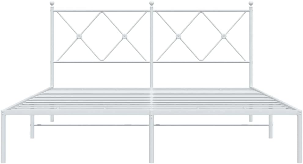Metal Bed Frame with Headboard Queen Size White Steel Platform Bedframe No Mattress Needed Underbed Storage Space Sturdy Bed Base for Bedroom Furniture