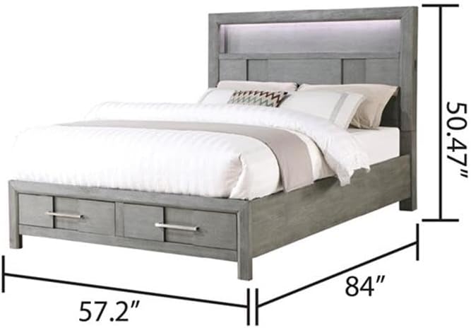 Full 5PC Modern Style Storage Bedroom Set Made with Wood in Gray