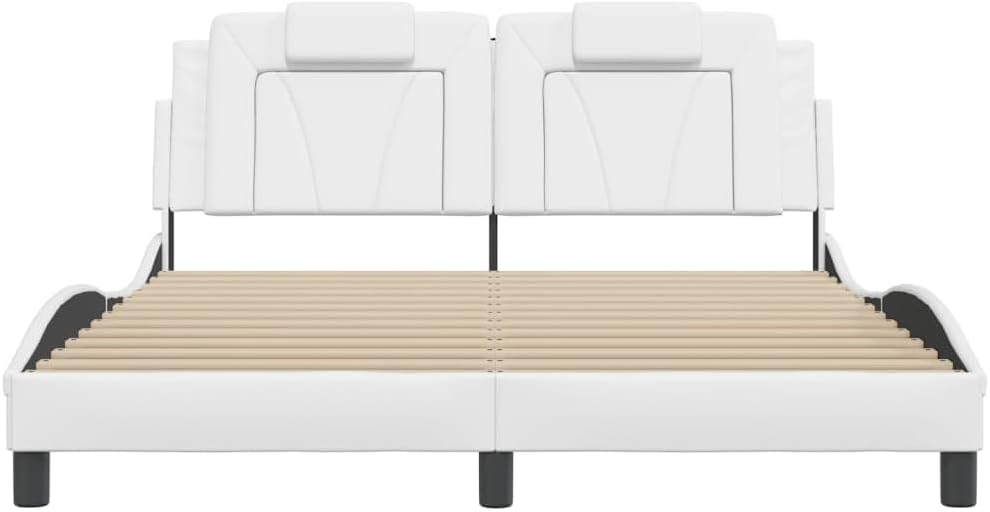 Viana Queen Bed Frame with Headboard, White Faux Leather Upholstered Platform Bed, 59.8'x79.9' Mattress Support, Durable Bedroom Furniture
