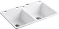 KOHLER 5873-5U-0 Deerfield 33' Undermount Kitchen Sink, Deep Double Bowl, 5-Hole, Easy Installation, White