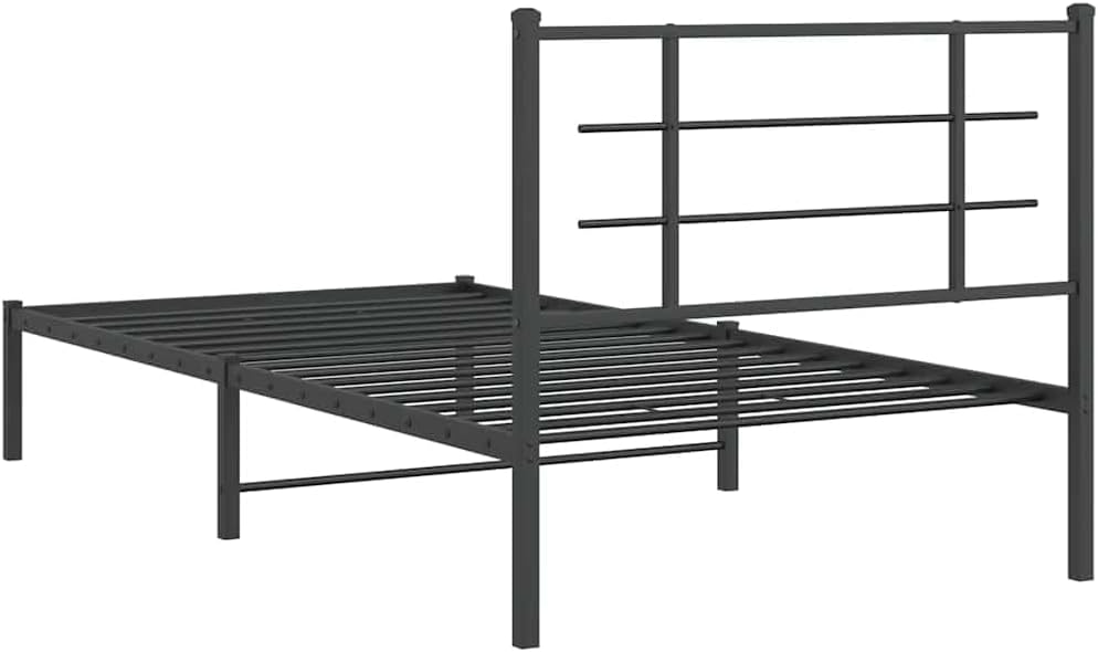 Black Powder-Coated Steel Twin Modern Bed Frame with Headboard and Underbed Storage Space, Sturdy Metal Construction for Adult Bedrooms, Sleek Design and Comfortable Support