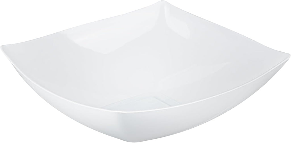 Restaurantware Moderna 32 Ounce Fancy Plastic Bowls 100 Square Disposable Salad Bowls - Durable Heavy-duty White Plastic Bowls For Warm And Cold Foods