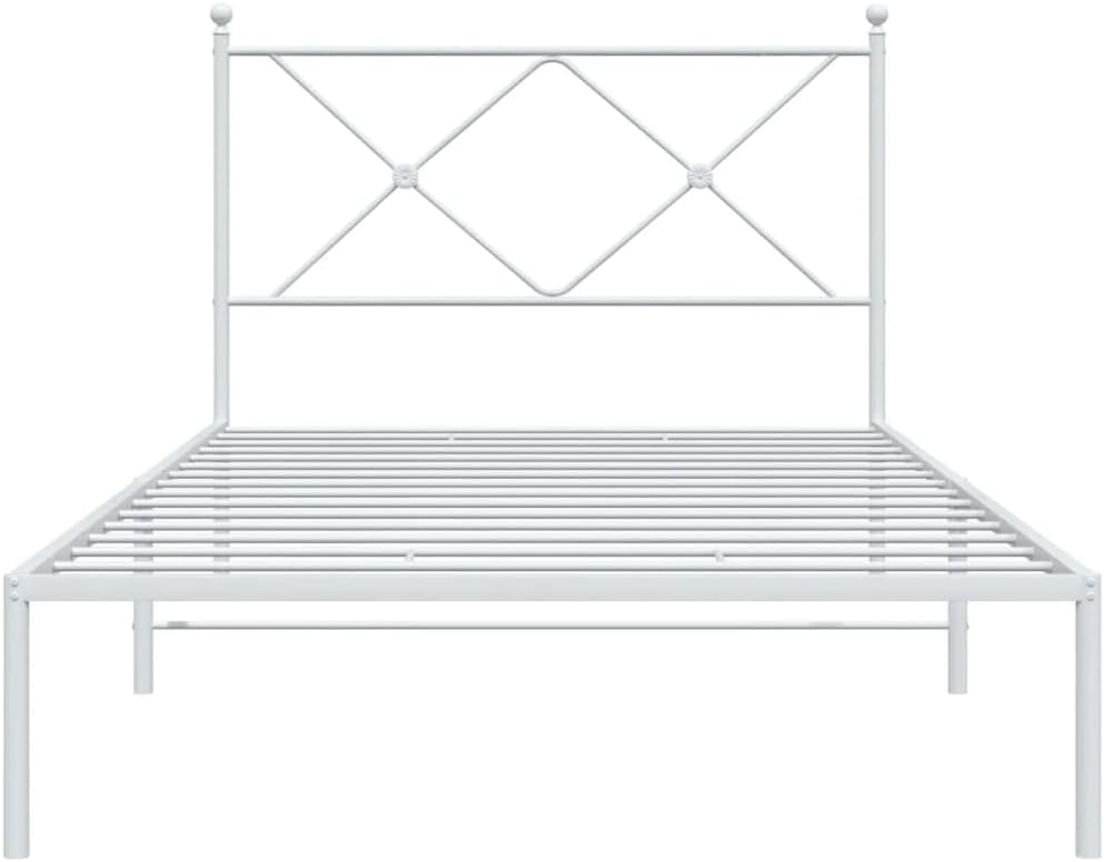 Metal Bed Frame with Headboard White 39.4'x78.7' Steel Platform Bed Frame with Underbed Storage for Bedroom, Guest Room, Dorm