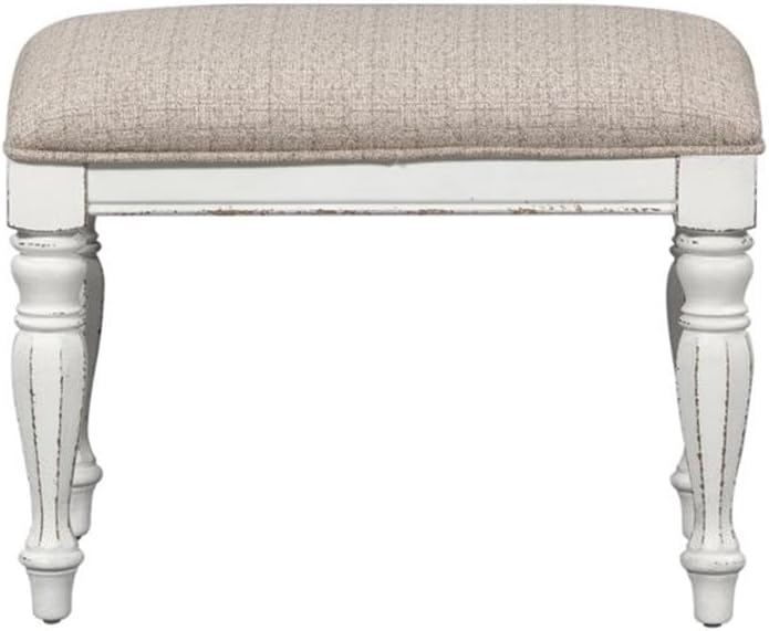 Liberty Furniture Magnolia Manor Makeup Vanity Accent Desk Set with Upholstered Bench European Traditional - Antique White & Weathered Bark