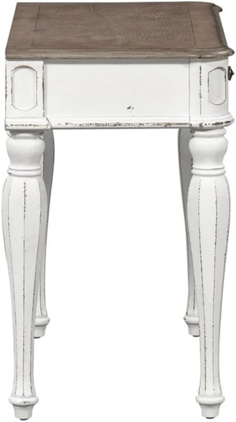Liberty Furniture Magnolia Manor Makeup Vanity Accent Desk Set with Upholstered Bench European Traditional - Antique White & Weathered Bark