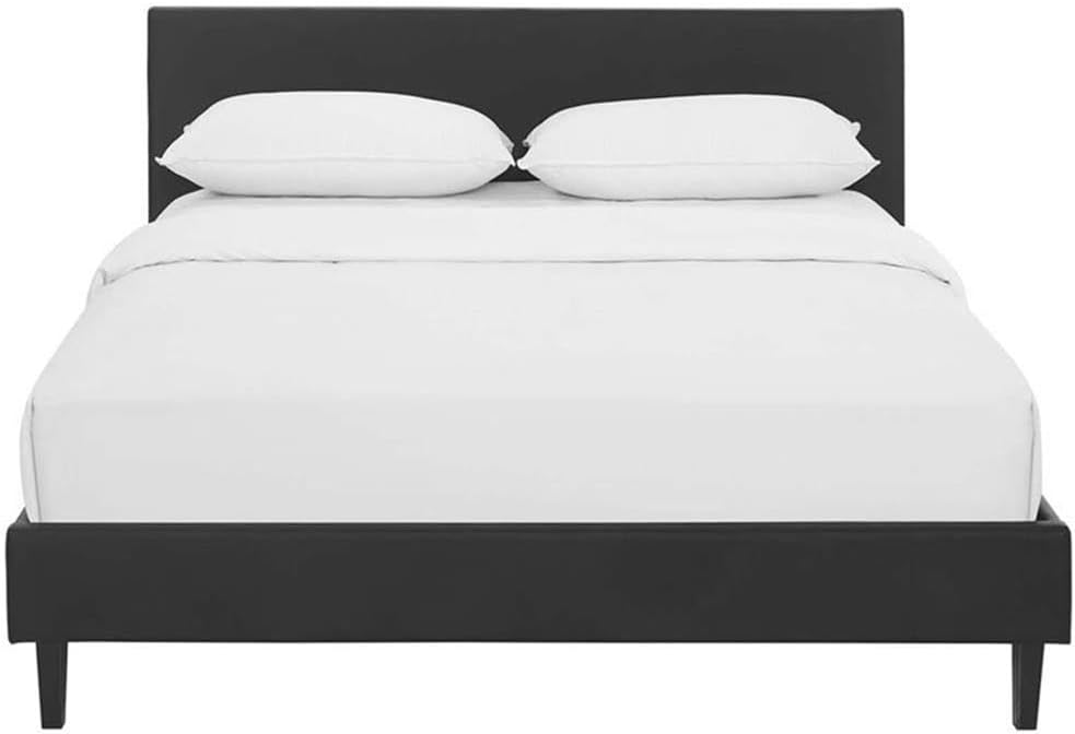 Pemberly Row Set of 2 Modern Full Bed in Black and Nightstand in Walnut/White