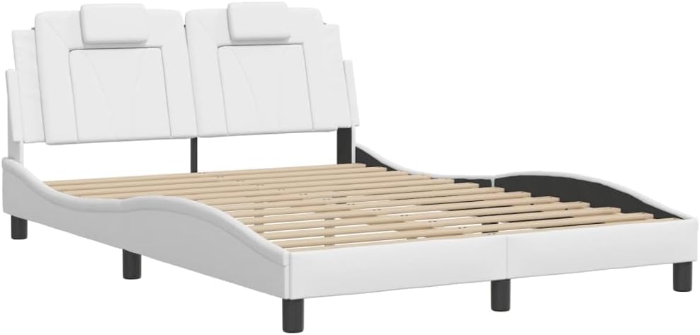 Viana Faux Leather Bed Frame with Headboard, White, Full Size 53.9'x74.8', Durable Upholstered Platform Bedframe for Bedroom Furniture Set