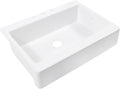 Sinkology Parker 34 Inch White Fireclay Quick-Fit Drop-In Kitchen Sink (Crisp White – 3 Hole, 34 Inch Single Bowl)