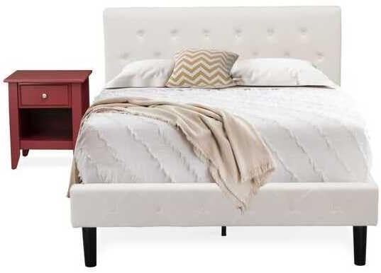 HomeStock Rustic Recluse 2 Piece Bedroom Set - Size Button Tufted Bed - Velvet Upholstered Headboard and A Nightstand Full/Burgundy/White