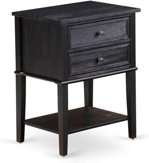 East West Furniture GB25Q-1VL06 2-Piece Granbury Queen Bedroom Set with Button Tufted Platform Bed and 1 Wire brushed Black End Tables - Dark Brown faux Leather with Black Texture and Black Legs