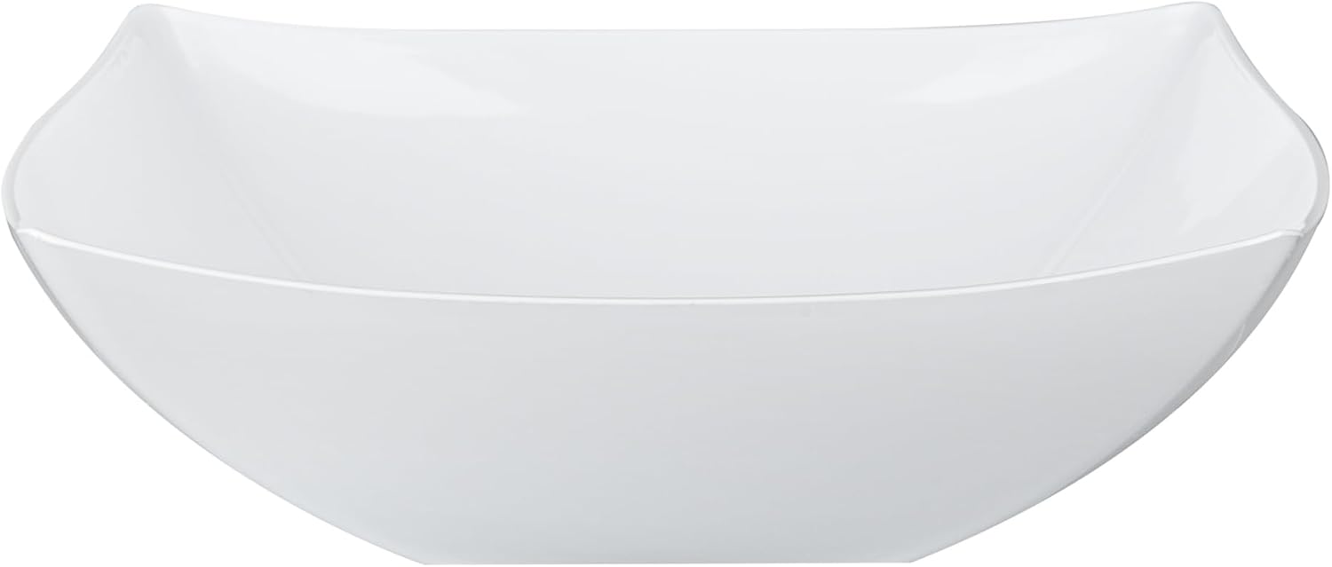 Restaurantware Moderna 32 Ounce Fancy Plastic Bowls 100 Square Disposable Salad Bowls - Durable Heavy-duty White Plastic Bowls For Warm And Cold Foods