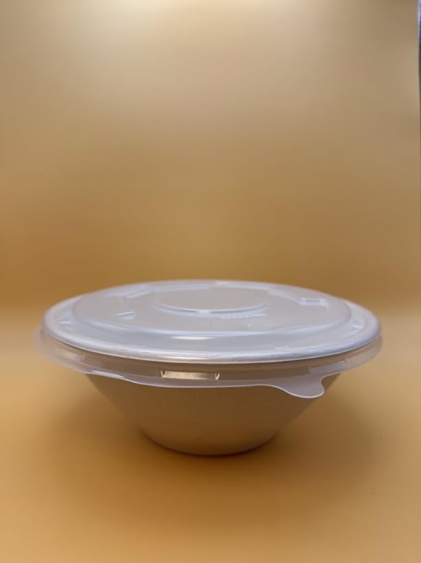 40oz Disposable Sugarcane Bowl with Dome Lids, Big Paper Bowls, Large, Heavy-Duty, Eco-Friendly, Compostable Bowls, Biodegradable Made of Sugar Cane Fibers (300)