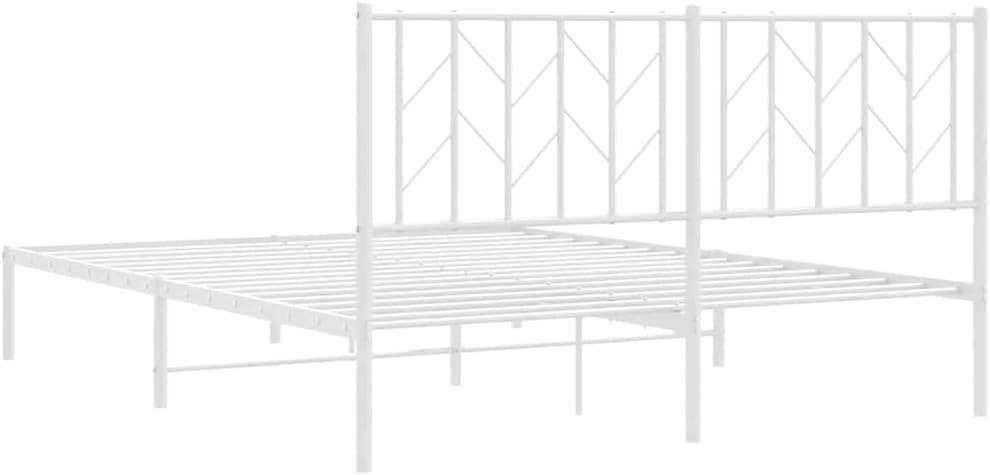 Sturdy Steel King Size Bed Frame with Headboard, 59 x 79 Inches in White Powder-Coated Finish, Traditional Design for Bedroom and Guest Room Furniture