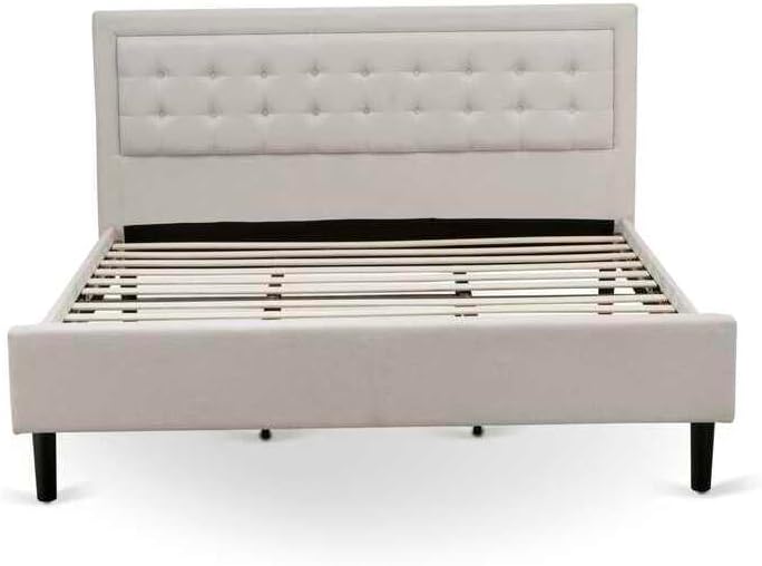 HomeStock Southwestern Sanctuary 2 Piece Platform Bedroom Set with 1 Wood Bed Frame and a Mid Century Modern Nightstand Reliable and Mist Beige Linen Fabric King/Antique Walnut