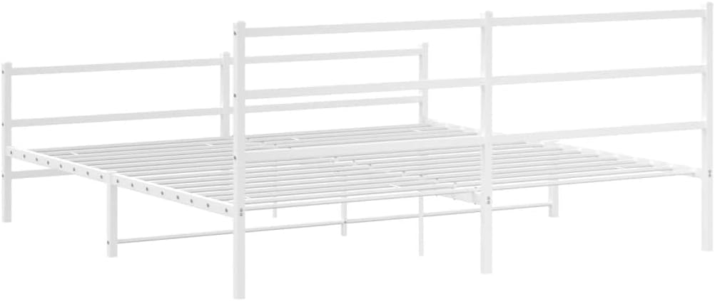 Modern White Steel Full Bed Frame with Under-Bed Storage, Durable Metal Platform Bed Base for Mattress Support, 4-Piece Rectangular Frame Set for Bedroom or Guest Room, Easy