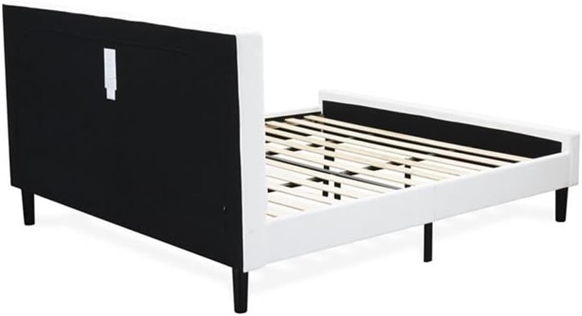 East West Furniture NL19K-1HA14 2 Piece King Size Bedroom Set - Button Tufted Bed Frame - Linen white Velvet Fabric Upholstered Headboard and an Urban Gray Finish Nightstand