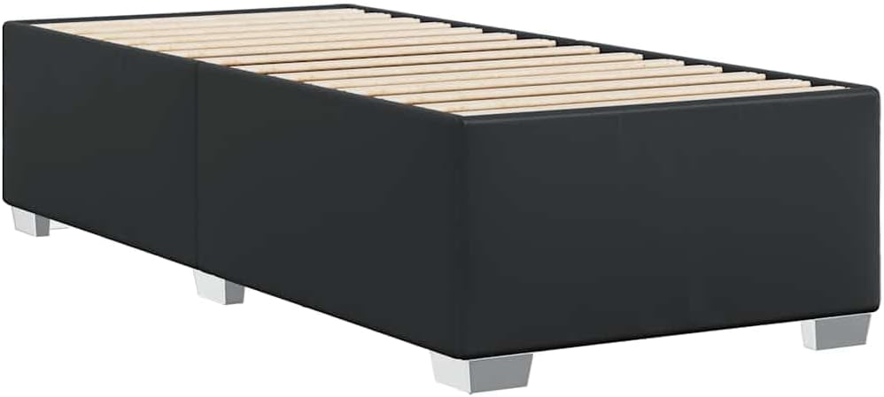 Black Twin Faux Leather Upholstered Platform Bed Frame, Durable Modern Bedframe for Bedroom Furniture, No Box Spring Needed, Easy Assembly