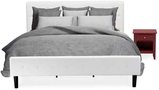 HomeStock Rustic Recluse 2 Piece Bedroom Set - Size Button Tufted Bed - Velvet Upholstered Headboard and A Nightstand King/Burgundy/White