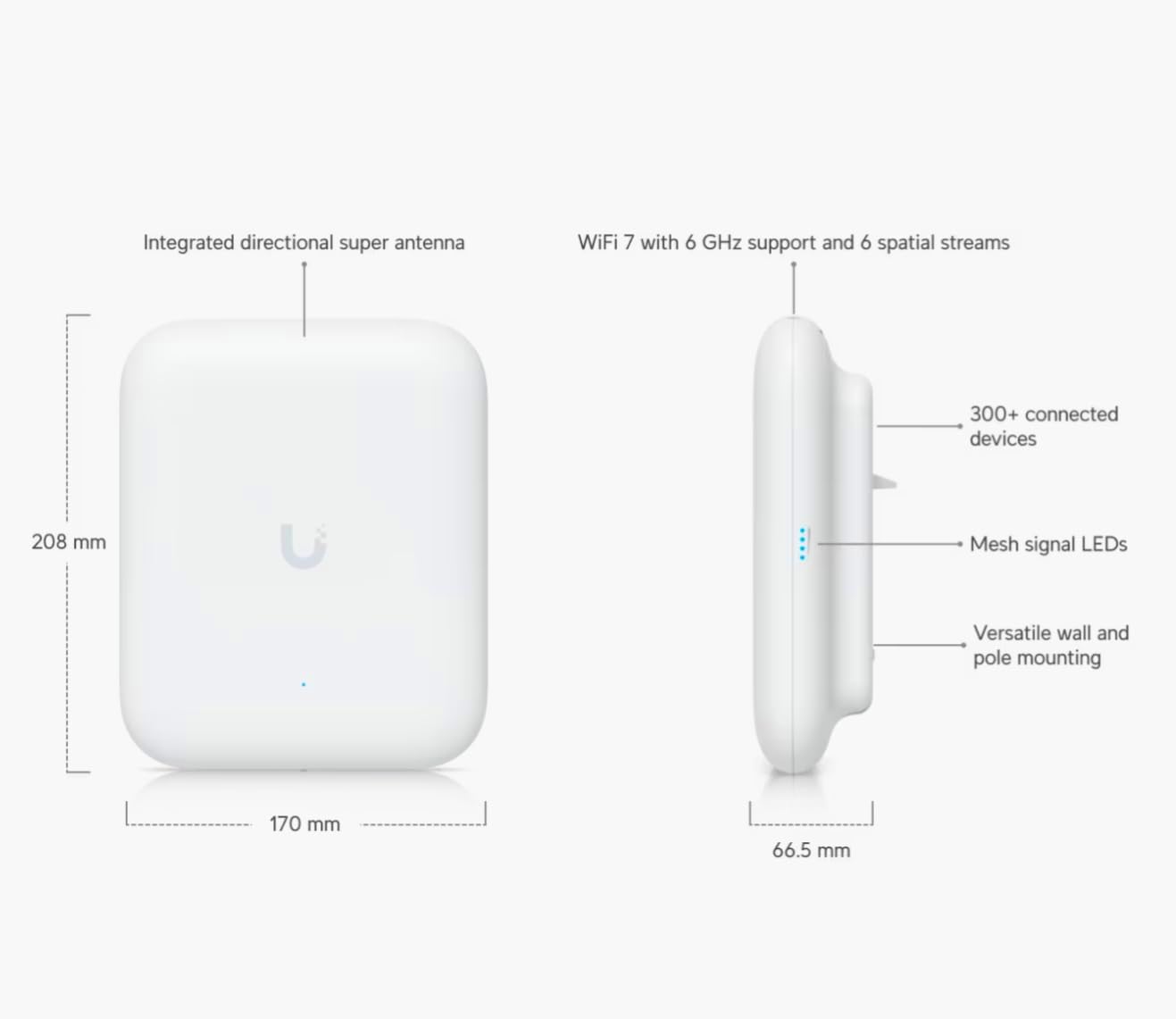 U7-Pro Outdoor Tri-Band Wi-Fi 7 AP - 2.5 GbE PoE+ Uplink - IP67 Weatherproof - US Version | Bundle with QALYNX 3ft Slim Cat6A Patch Cable (28 AWG)