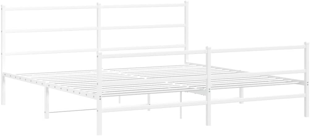 Modern White Steel Full Bed Frame with Under-Bed Storage, Durable Metal Platform Bed Base for Mattress Support, 4-Piece Rectangular Frame Set for Bedroom or Guest Room, Easy