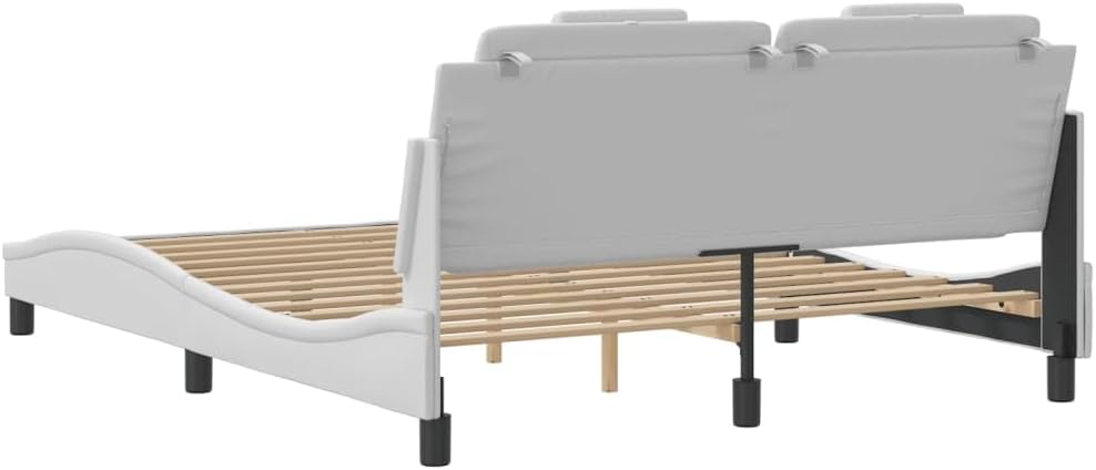 Viana Queen Bed Frame with Headboard, White Faux Leather Upholstered Platform Bed, 59.8'x79.9' Mattress Support, Durable Bedroom Furniture