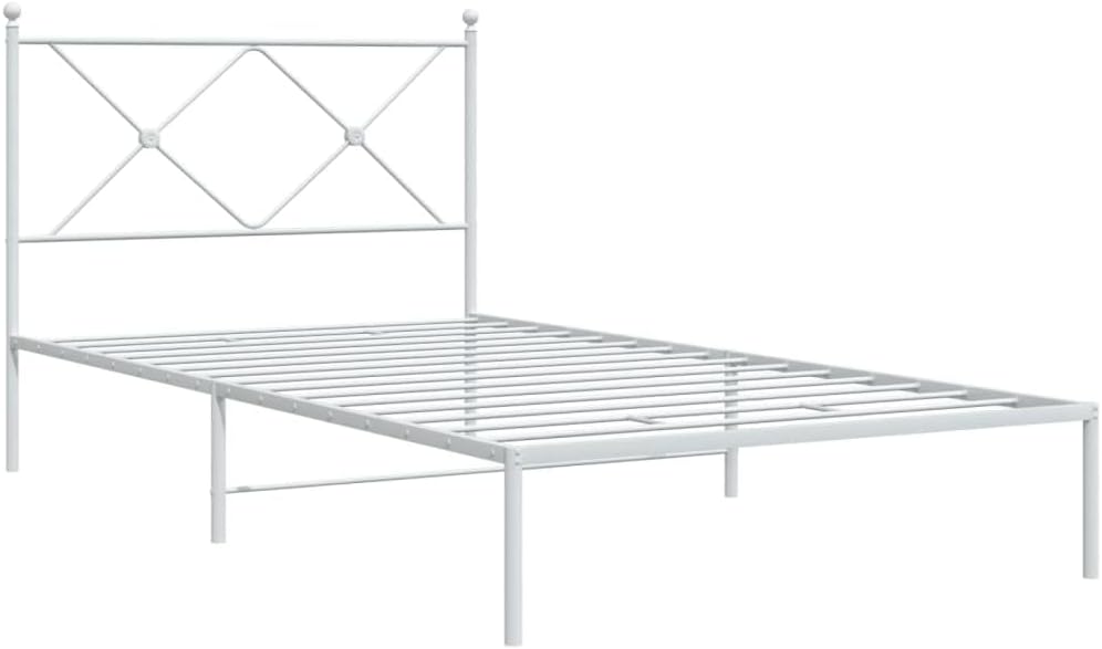 Metal Bed Frame with Headboard White 39.4'x78.7' Steel Platform Bed Frame with Underbed Storage for Bedroom, Guest Room, Dorm