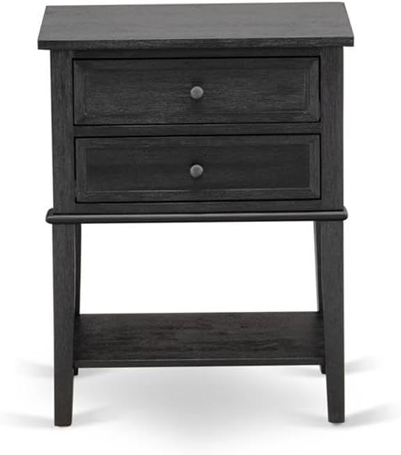 East West Furniture GB25Q-1VL06 2-Piece Granbury Queen Bedroom Set with Button Tufted Platform Bed and 1 Wire brushed Black End Tables - Dark Brown faux Leather with Black Texture and Black Legs